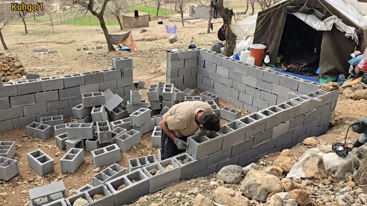 Nomadic life in the heart of the mountains  Building a stone house and experiencing real cave living