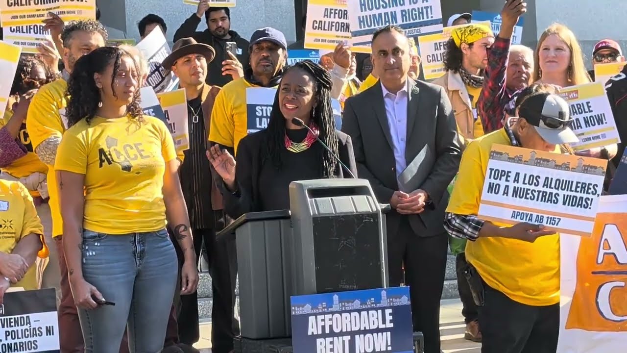 Sen. Lola Smallwood-Cuevas Speaks at Rally For Rent Control In California.