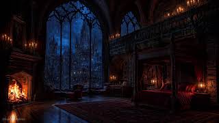 Rain, Thunder &amp; Fireplace in a Dreamy Castle Bedroom - 8H Sleep Ambience