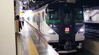 JR東日本E257系5000番台ｵｵOM-93編成(元モトM-111編成)が新宿さざなみの幕を出したのち新宿駅7番線でエンド切り替えをするシーン(2023/12/30)