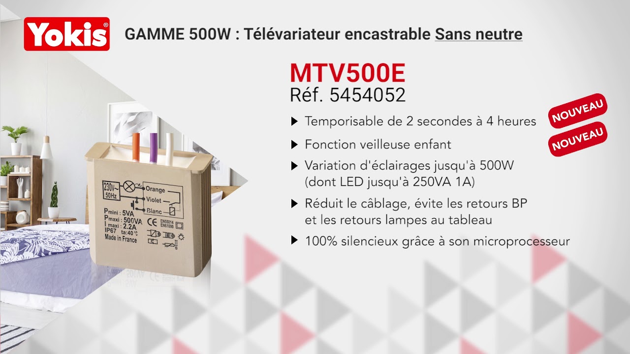 Télévariateur YOKIS 2.2A 500VA micro-module encastré - MTV500E