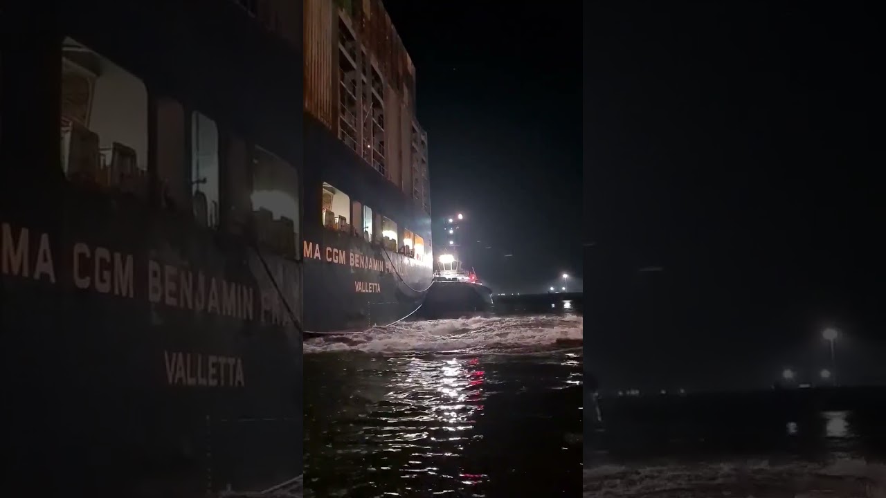 Ultra Large CMA CGM Container Ship Mooring Operation 