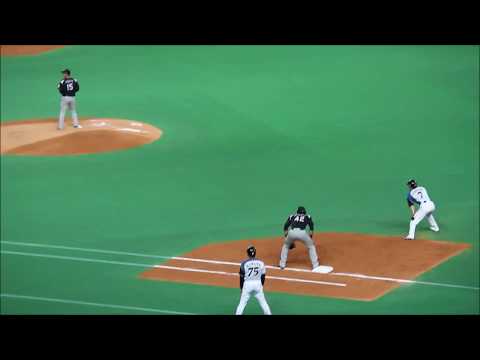 2017/09/14  【スロー映像あり】日ハム 西川遥輝　牽制でアウトになり、悔しがる！＠札幌ドーム