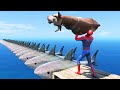 SPIDERMAN VS COW | GTA 5 Water Ragdolls Shark Bridge #109 (Euphoria Physics)