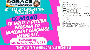 GRACE COE-CSE-GE3171-Ex5a(i)- Implementing real-time/technical applications Language using Sets