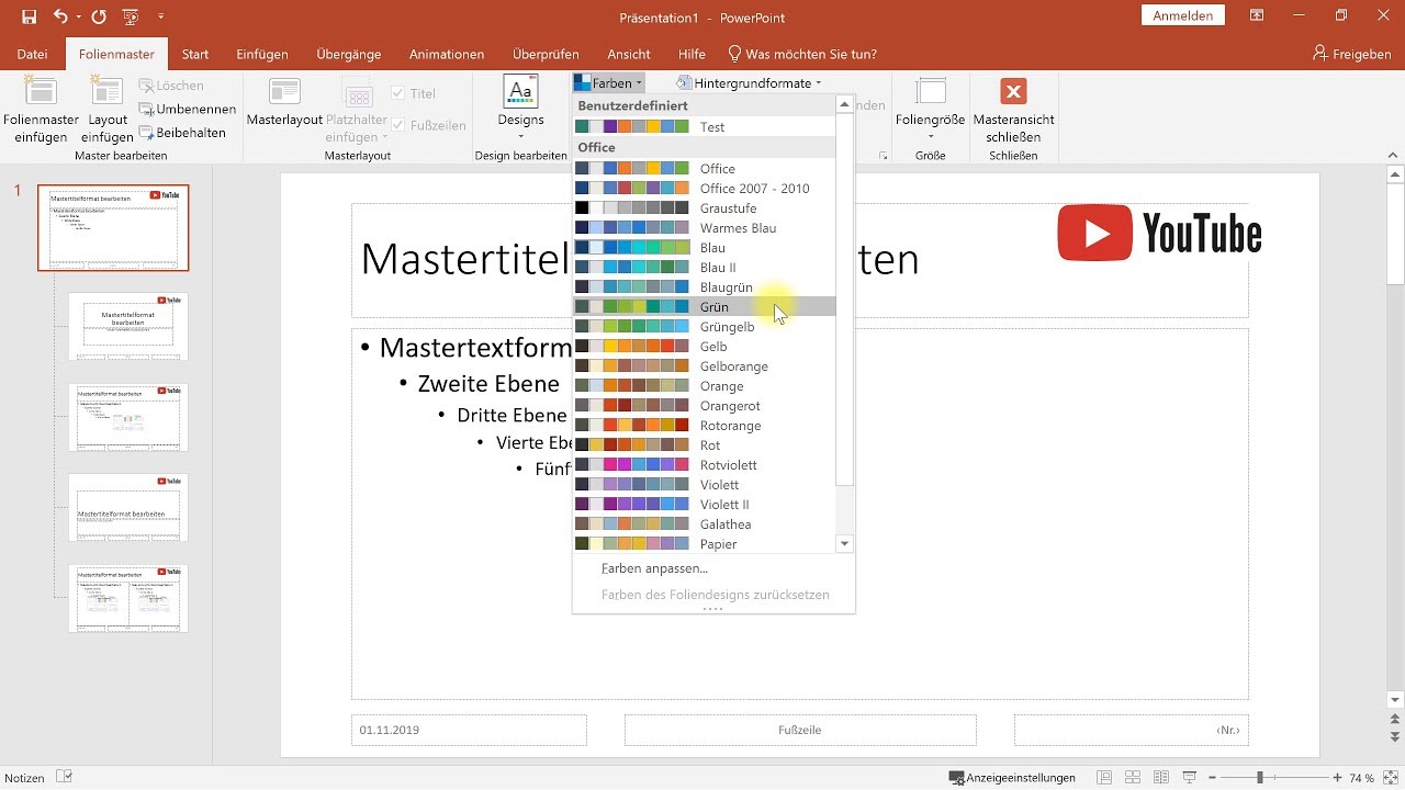 Arbeiten Mit Dem Folienmaster Layout Vorlagen Fur Die Prasentation Powerpoint Tutorial Youtube