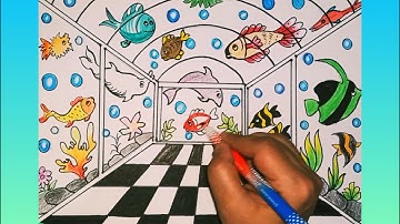 One Point Perspective Aquarium Drawing