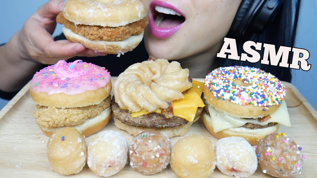 ASMR CHICKEN DONUT SANDWICH + DONUT BURGERS (SWEET AND SAVORY EATING SOUNDS) | SAS-ASMR