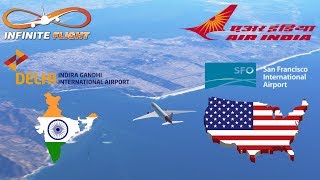A flight in infinite global from delhi (del/vidp) to san francisco
(sfo/ksfo) air india's boeing 777 aircraft. the route over pacific;
through ...