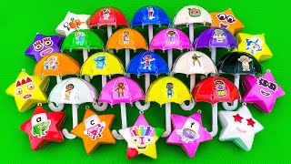 Finding Cocomelon, Numberblocks, Alphablocks With CLAY in Colorful Umbrella, Star Shapes! ASMR