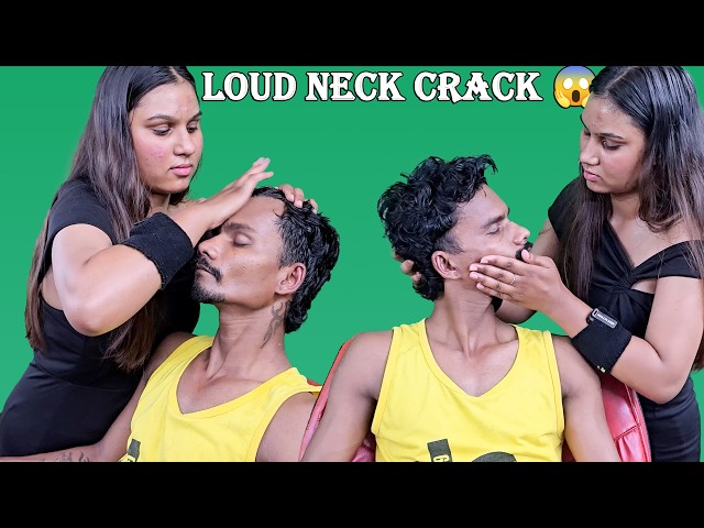 😱 LOUD Neck Cracking! Master Cracker Gets Insane Head Massage by Female Barber | ASMR