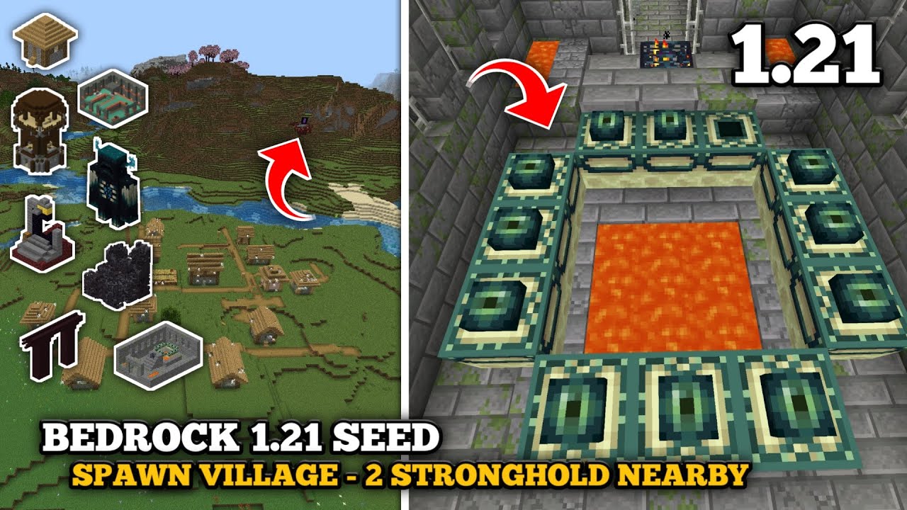 [Bedrock Seed] Minecraft 1.21 Seed - Spawn Village, 2 Stronghold nearby ...