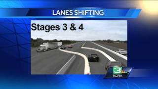 Lane shift on Interstate 5 south through Stockton