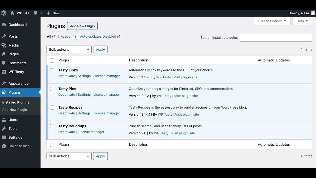 Screenshot of the WP Tasty recipe plugin interface inside WordPress dashboard