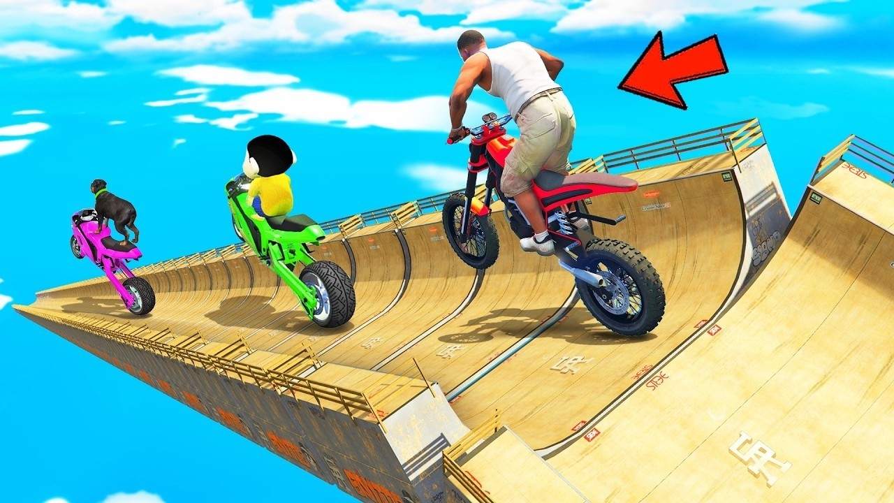 SHINCHAN & FRANKLIN VS. THE WORLD’S LONGEST MEGA RAMP! (GTA 5 Parkour Challenge)