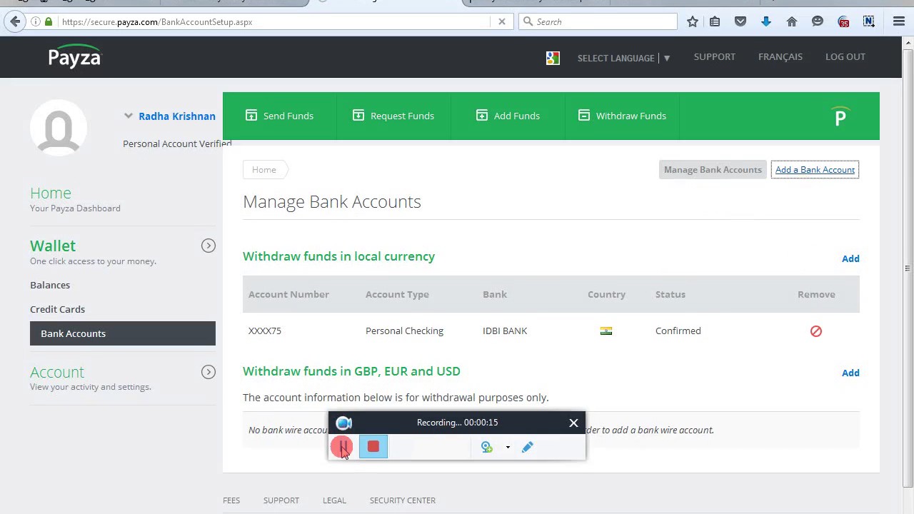 HOW TO ADD BANK ACCOUNT IN PAYZA ACCOUNT IN INDIA?