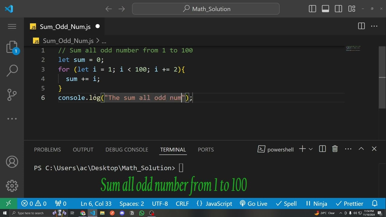 Sum odd number from 1 to 100 