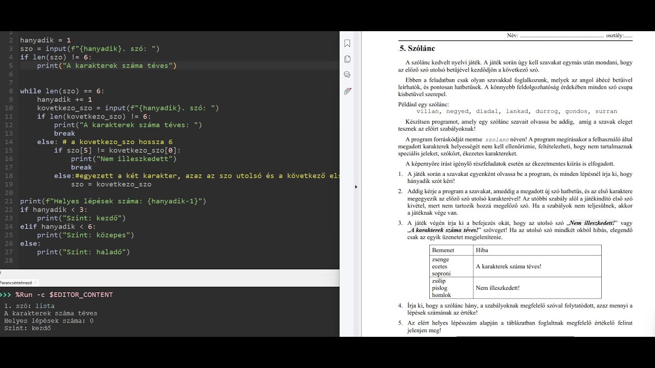 Érettségi - 2024 május - idny - Szólánc - Python - YouTube