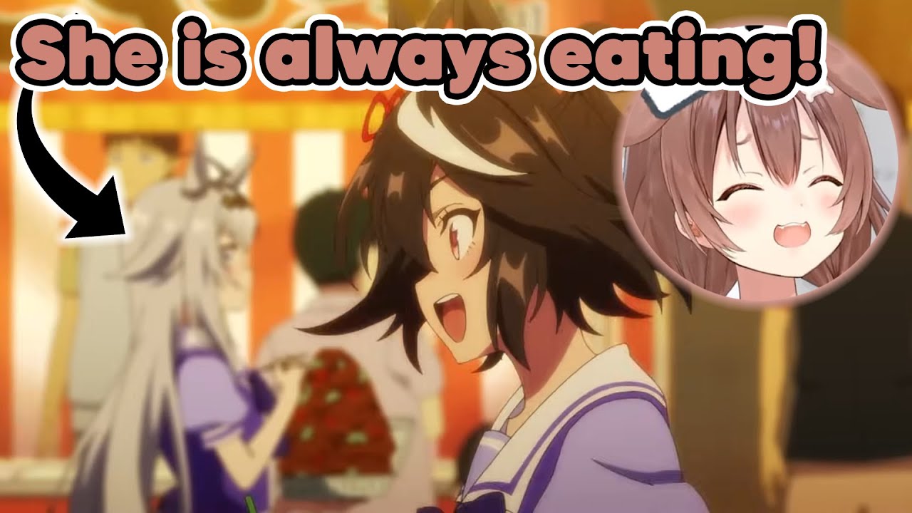 Korone notices how cute Oguri Cap just eating in the background of the anime