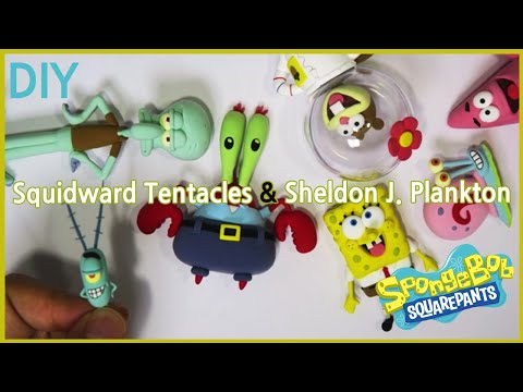 Making  Squidward Tentacles & Sheldon J. Plankton(SpongeBob Squarepants)/air dry clay tutorial