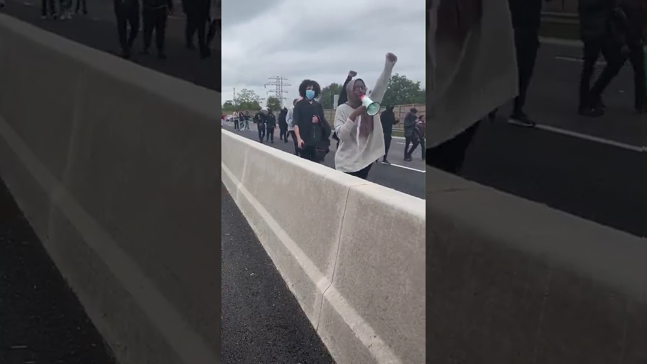 UK, Protesters closed the M6, Walking on a motorway is illegal! M6 closed at J2 to J3, near Coventry