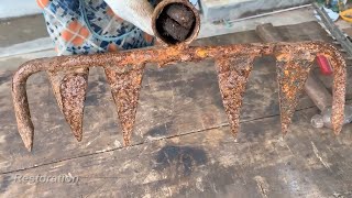 Restoring Rusty Old Farmer's Garden Tool  //  Restoring a Vintage 8 Tooth Farmer's Rake