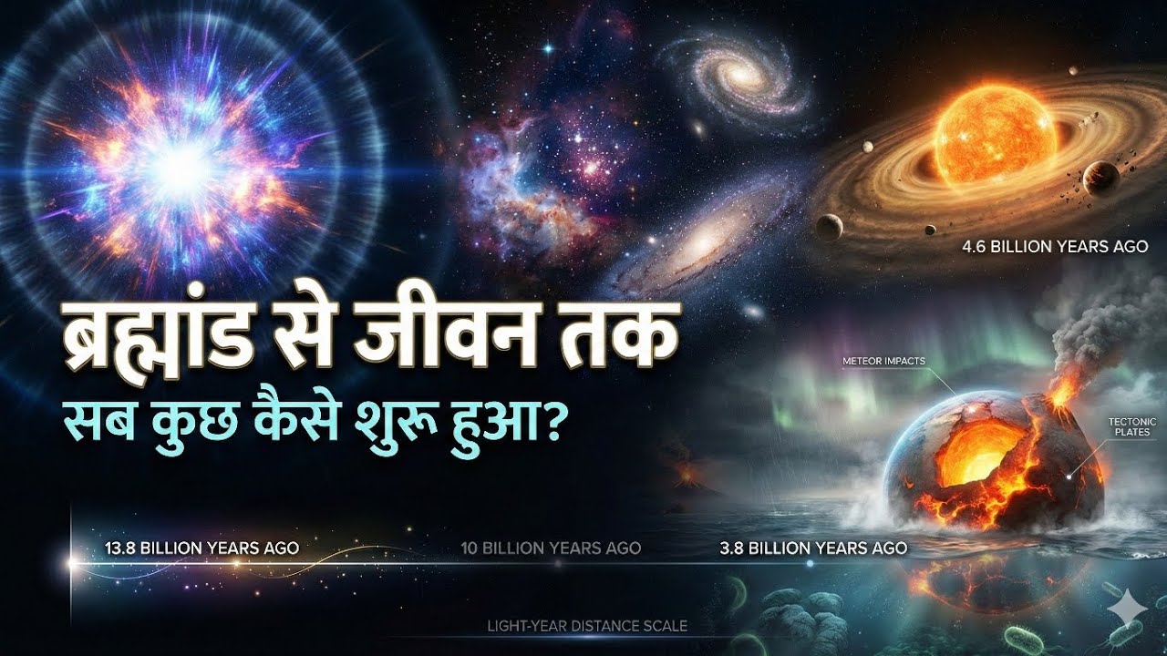 ब्रह्मांड की उत्पत्ति से पृथ्वी पर जीवन तक 🌌🌍 | Big Bang, Solar System और Evolution