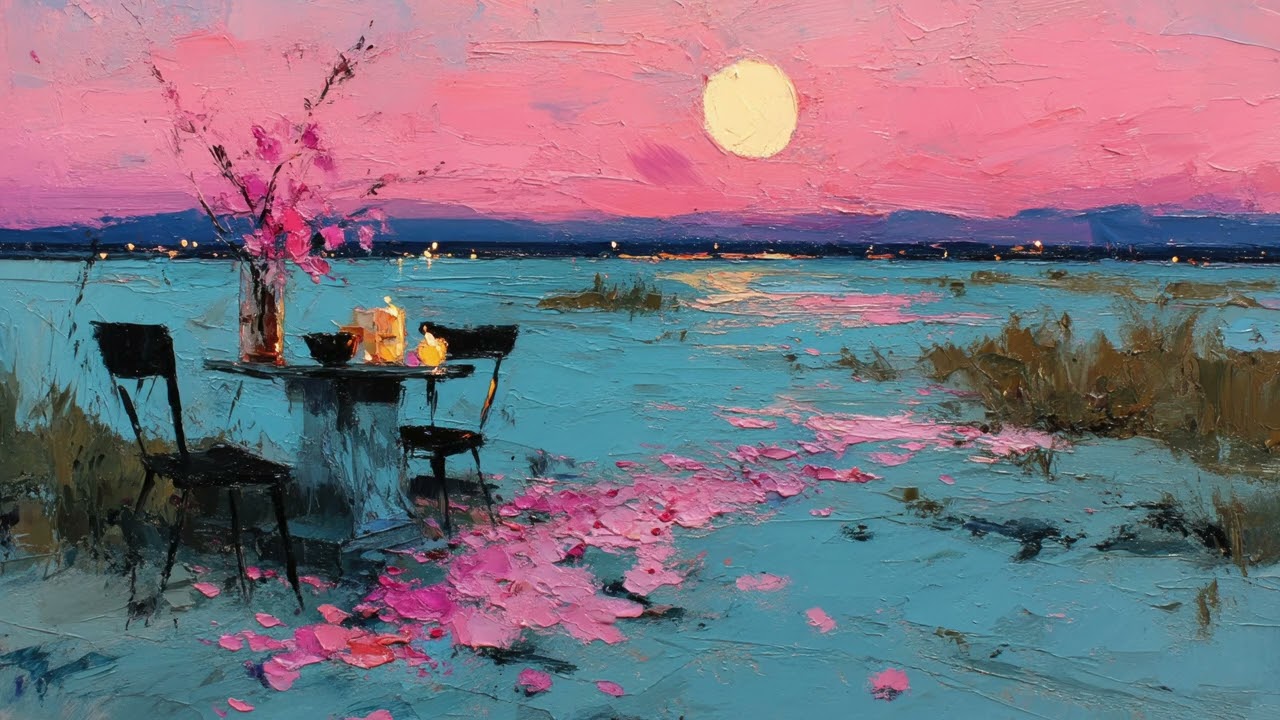 Moonlit Waterfront Dinner | 1 Hour Cozy 4K Oil Painting TV Wallpaper Ambience
