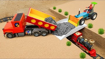 Diy truck making mini concrete bridge for train safety | science projects