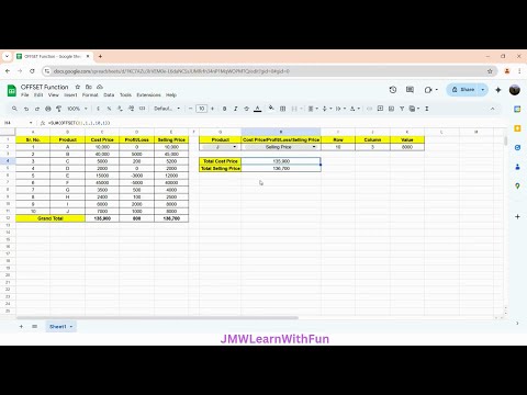 "OFFSET" function in Google Sheets