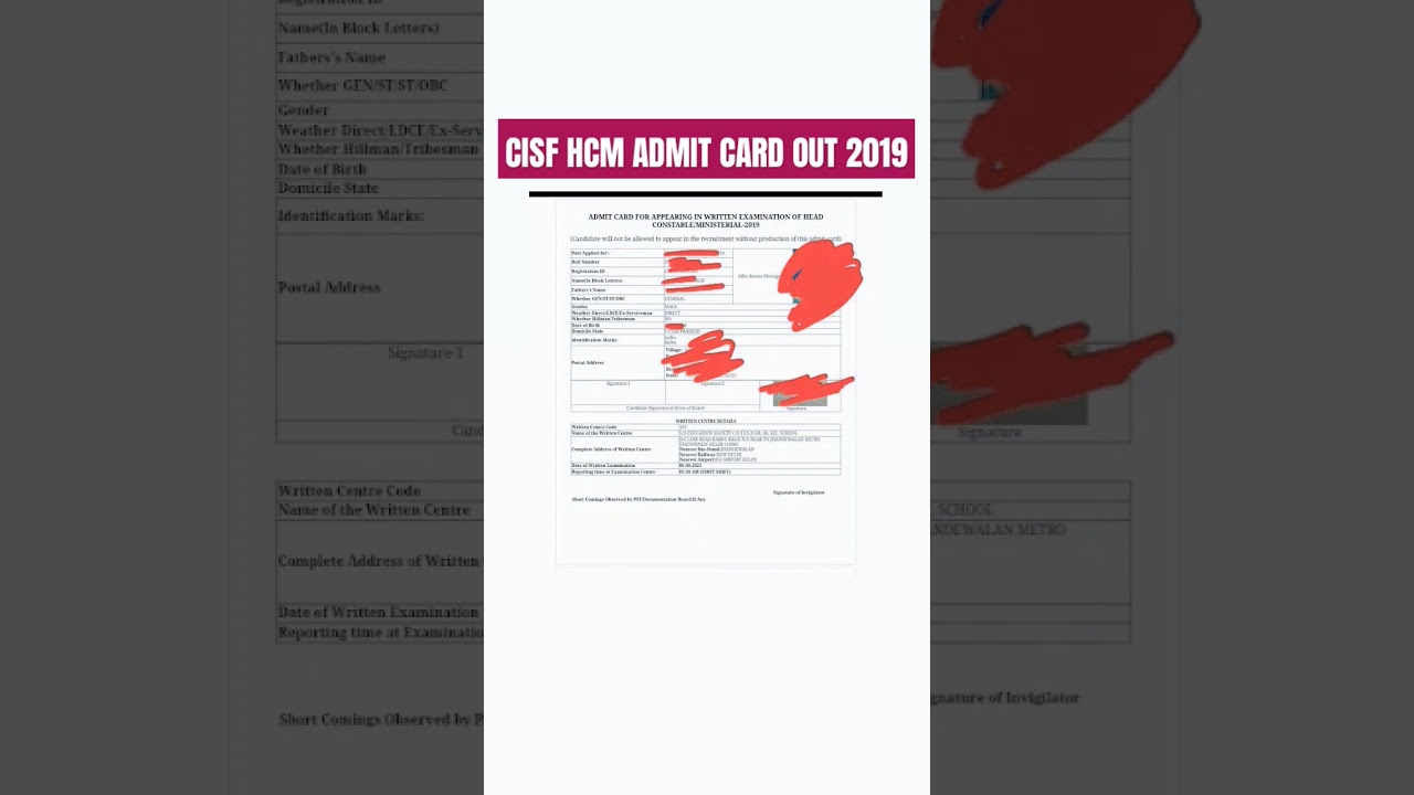 CISF HCM ADMIT CARD OUT 2019..