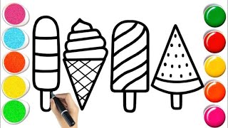 Ice cream drawing, Painting and Colouring for kids and toddlers | Art and Learn | song for kids