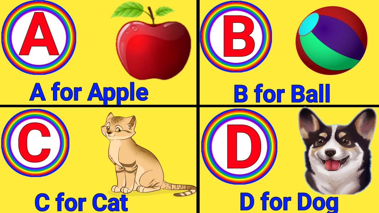 A For Apple B For Ball C For Cat D For Dog Apple Ball Cat Dog Elephant Fish Gorilla Hat Alphabet Abc Youtube