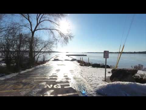 Drone flying ST Albans VT Over Frozen Northern Lake Champlain.