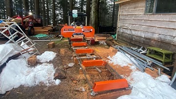 Setting Up TMG-PSM26 sawmill Again Repair and Re-Level after major snowfall collapsed cover building