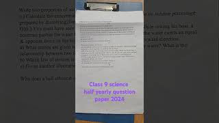 Class 9 Science Mid Term Question Paper 2024 Class 9 Science Half