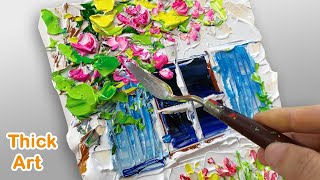 Flowers at the Window Palette Knife Painting Using Heavy Body Acrylic Paint