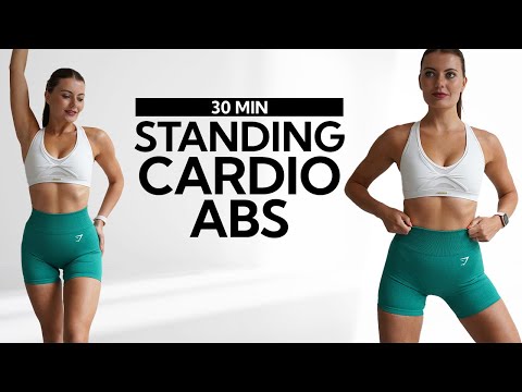 30 MIN INTENSE CARDIO HIIT + ABS Workout - ALL STANDING - No Equipment,  Full Body Home Workout 