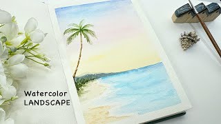 Easy Watercolor Landscape | Beach & Palm Tree Painting 🌴🌊 screenshot 2
