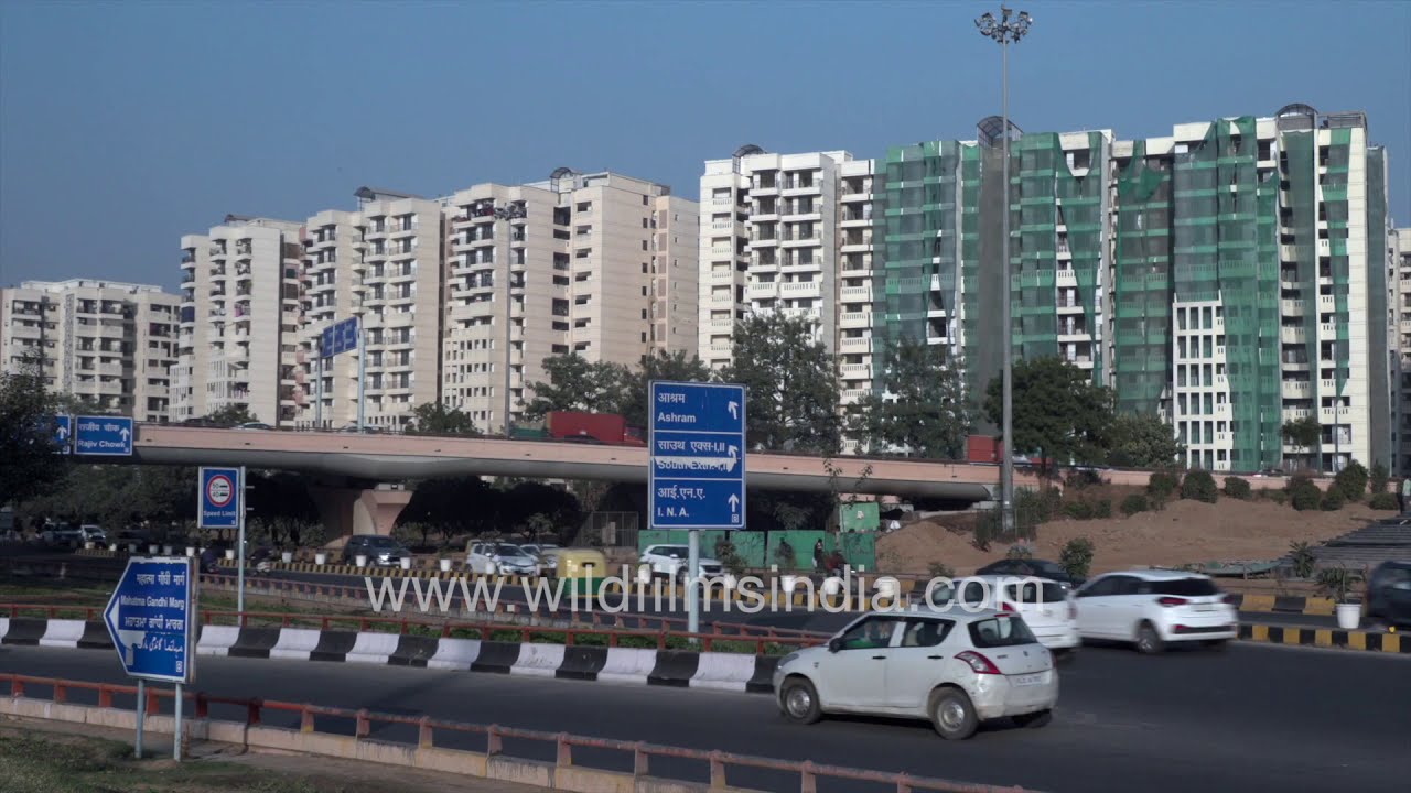 Delhi Traffic near AIIMS Hospital in winter High rise government