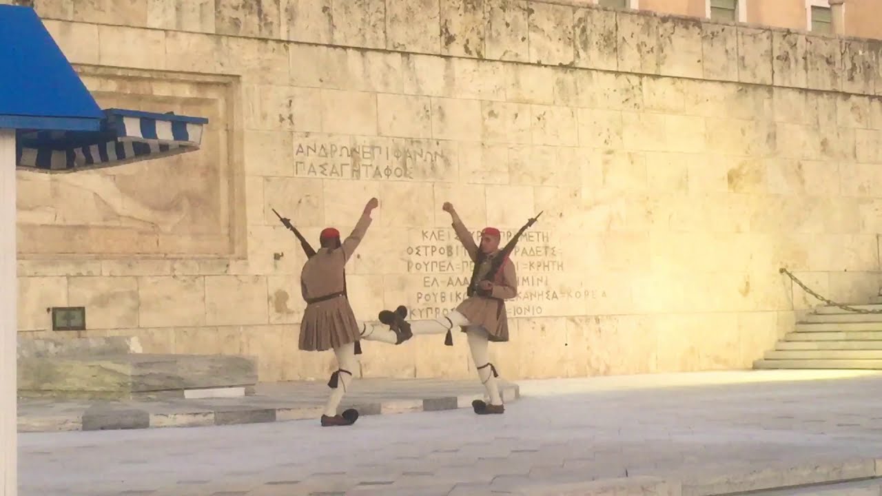 Funny  soldiers marching in Greece parliament