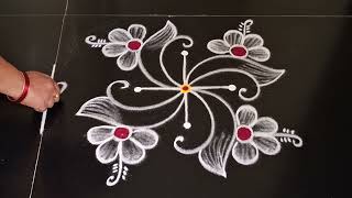 Simple rangoli design//3×1dots//side border rangoli design//daily muggulu//easy rangoli design 