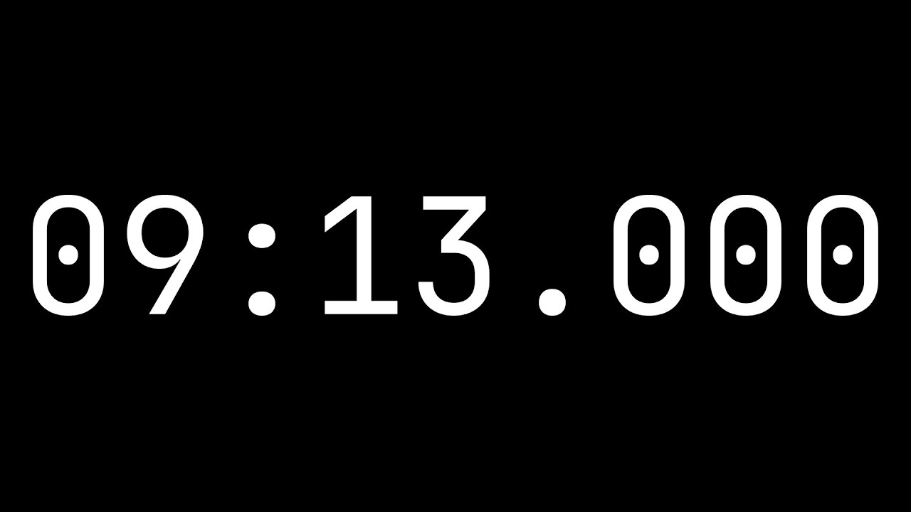 Countdown timer 9 minutes, 13 seconds [09:13.000] - White on black with ...