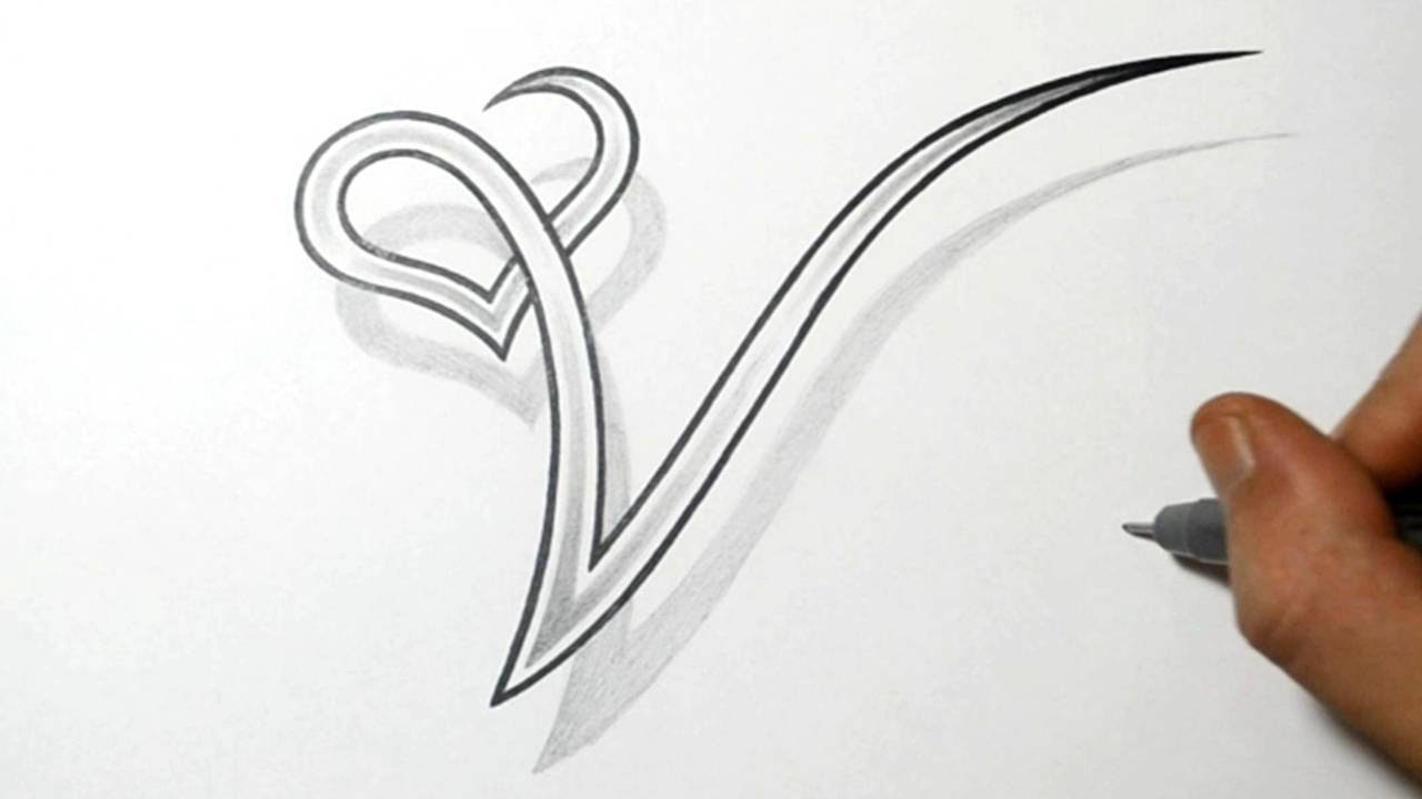 Drawing The Letter V With A Heart Design Youtube