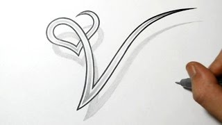 Drawing the Letter V with a Heart Design