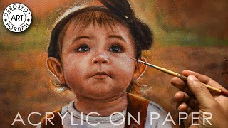 CAPTURING SOFTNESS IN ACRYLIC | CUTE BABY CHILD PORTRAIT PAINTING ON PAPER BY DEBOJYOTI BORUAH