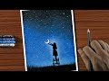 Easy Drawing for Beginners with Oil Pastels - Girl with Half Moon - Step by Step