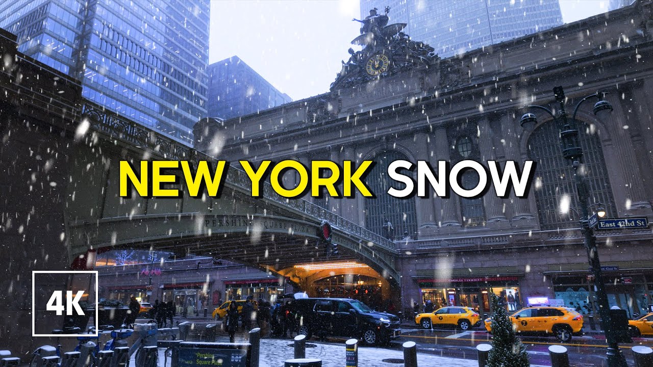 New York, Amerika Serikat | snowfall | Tur Jalan di Salju 4K