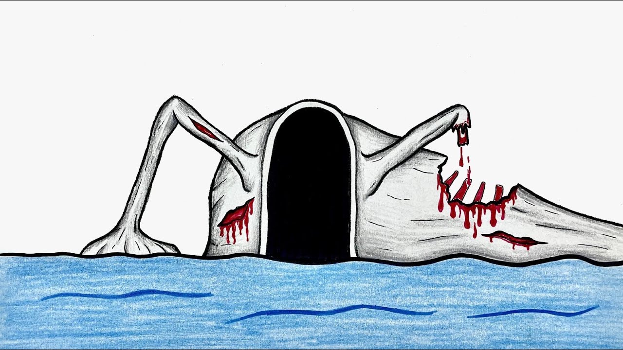 Wounded Monster Sea Eater Emerging from the Ocean 🌊 | Realistic Wounded Monster Drawing ...