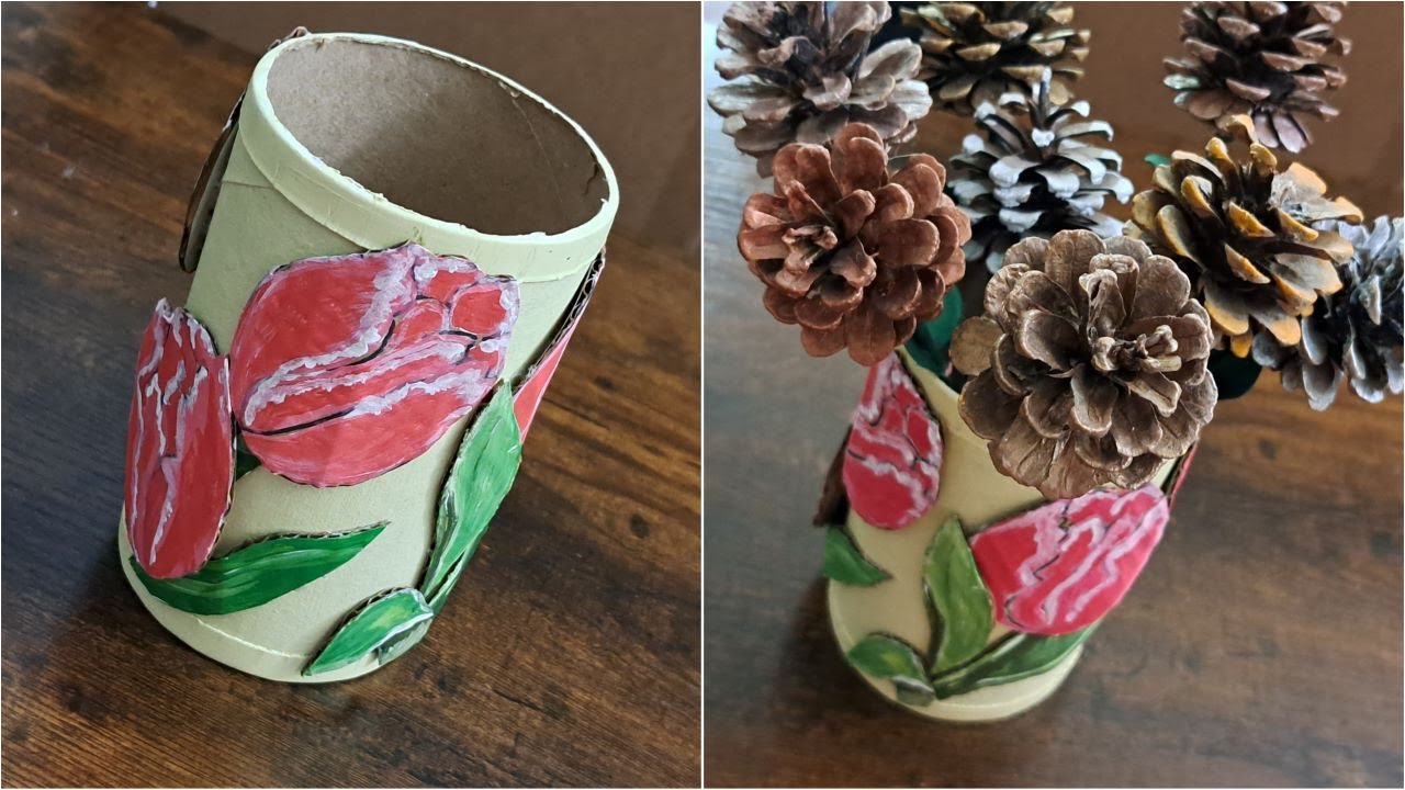 Cardboard Tulip Painted Vase Cardboard Flower Vase Recycle Craft Idea YouTube